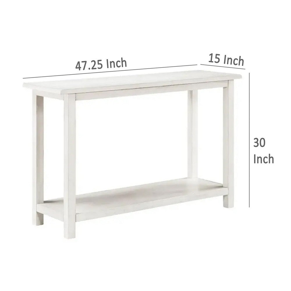 Benjara Ayne Console Table, 1 Bottom Shelf, Distressed White Wood, 47 Inch