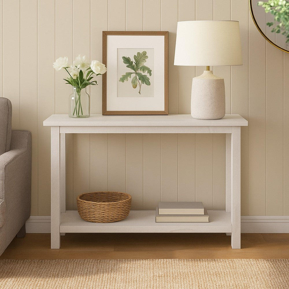 Benjara Ayne Console Table, 1 Bottom Shelf, Distressed White Wood, 47 Inch