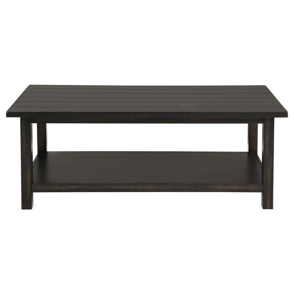 Benjara Ayne Coffee Table, 1 Bottom Shelf, Classic Black Wood Frame, 47 Inch