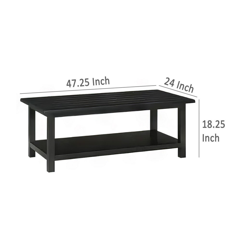 Benjara Ayne Coffee Table, 1 Bottom Shelf, Classic Black Wood Frame, 47 Inch