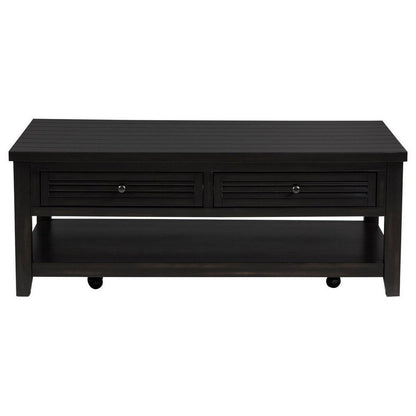 Benjara Coni Coffee Table, 2 Drawers, 1 Shelf, Black Wood Frame, 48 Inch