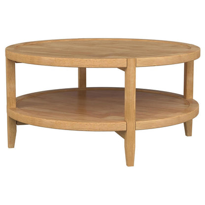 Benjara Camilia Coffee Table, 1 Shelf, Round Maple Brown Solid Wood, 36 Inch