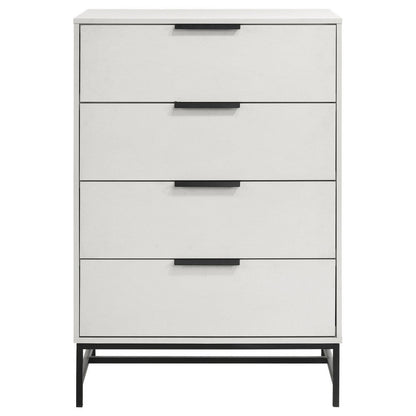 Benjara Noro Tall Dresser Chest, 4 Storage Drawers, Modern White, Black Metal