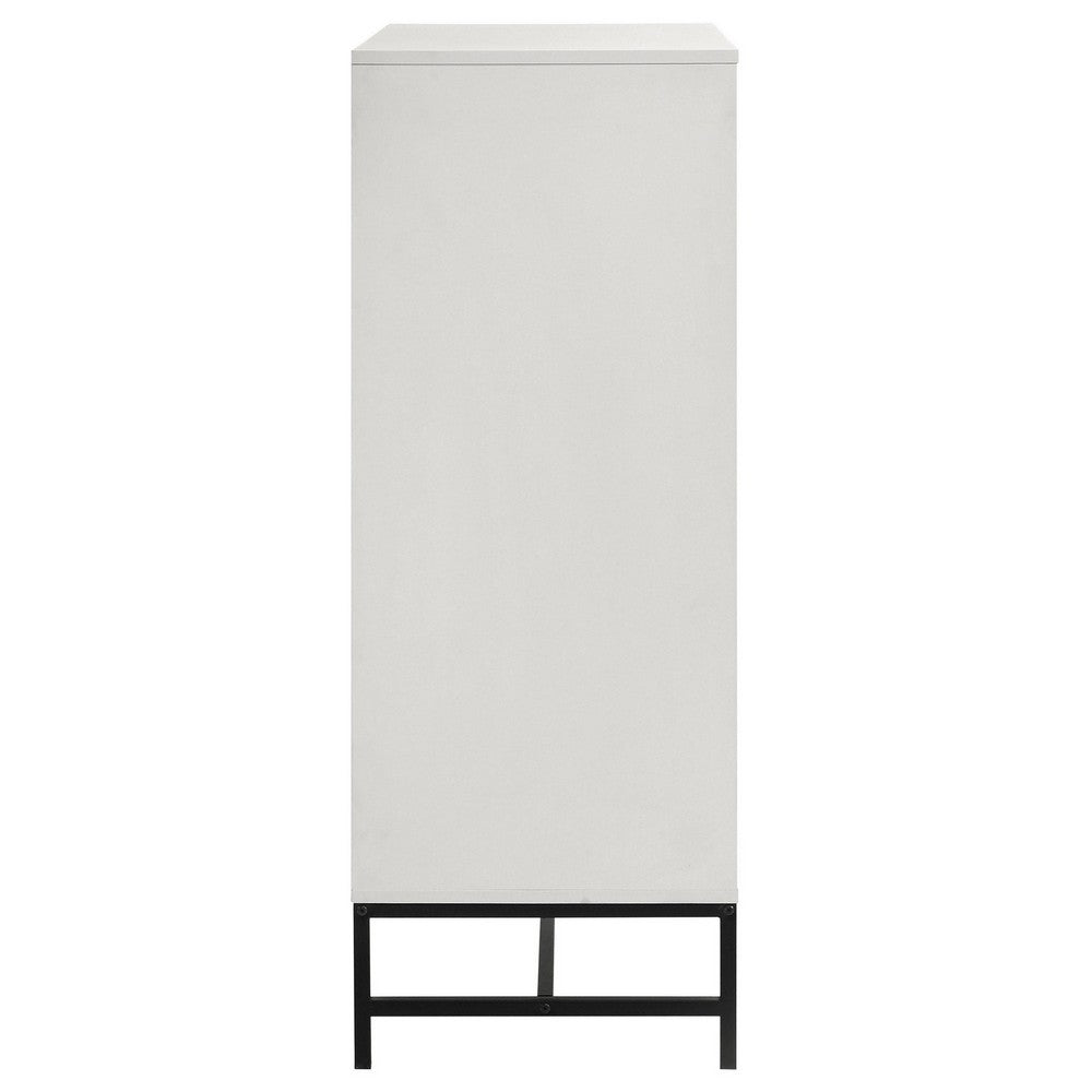 Benjara Noro Tall Dresser Chest, 4 Storage Drawers, Modern White, Black Metal