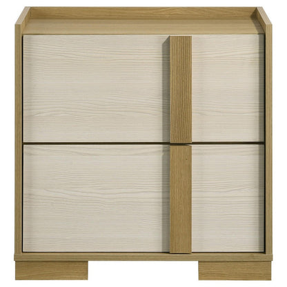 Benjara Hyle Nightstand, 2 Drawers, 24 Inch Modern Natural Brown And White