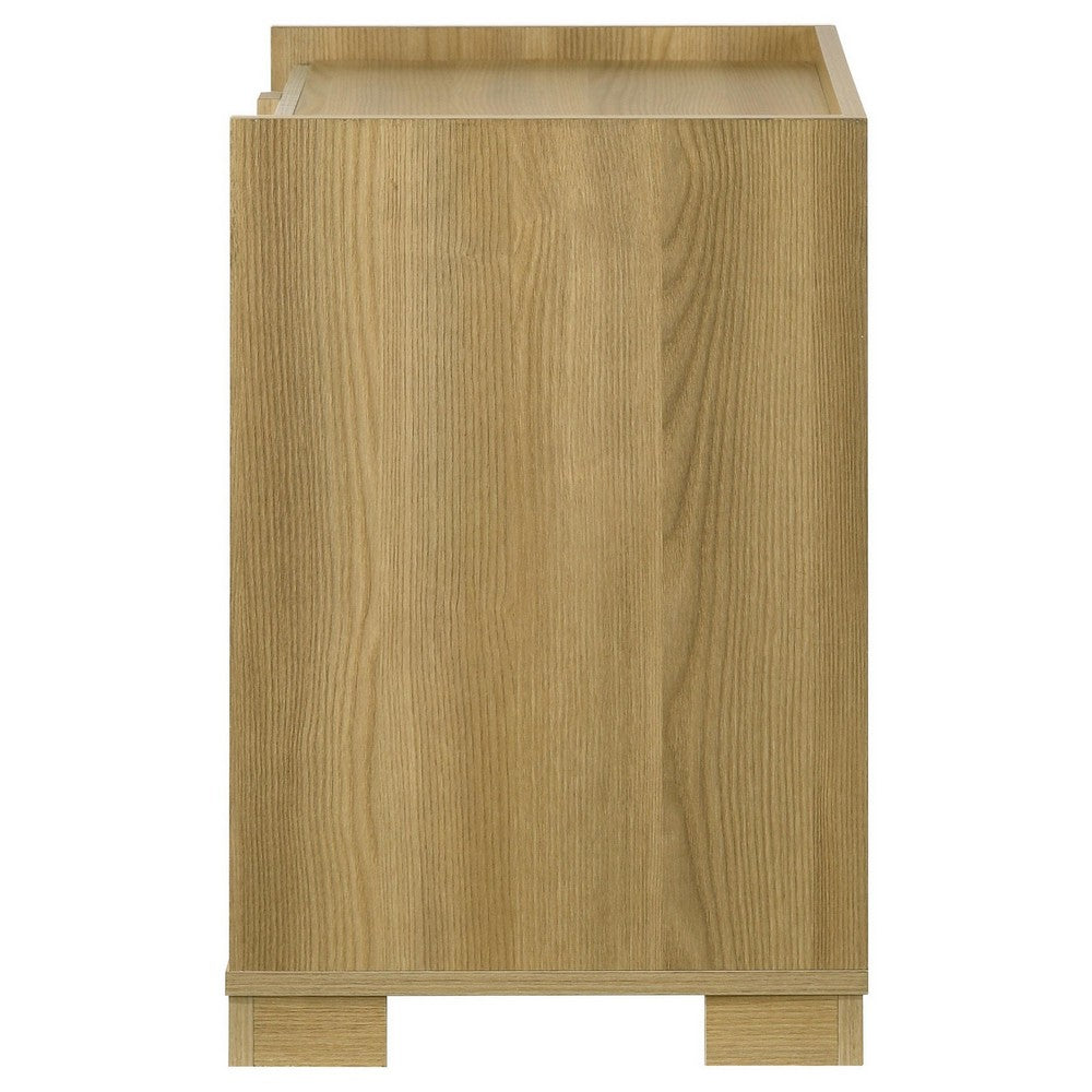 Benjara Hyle Nightstand, 2 Drawers, 24 Inch Modern Natural Brown And White