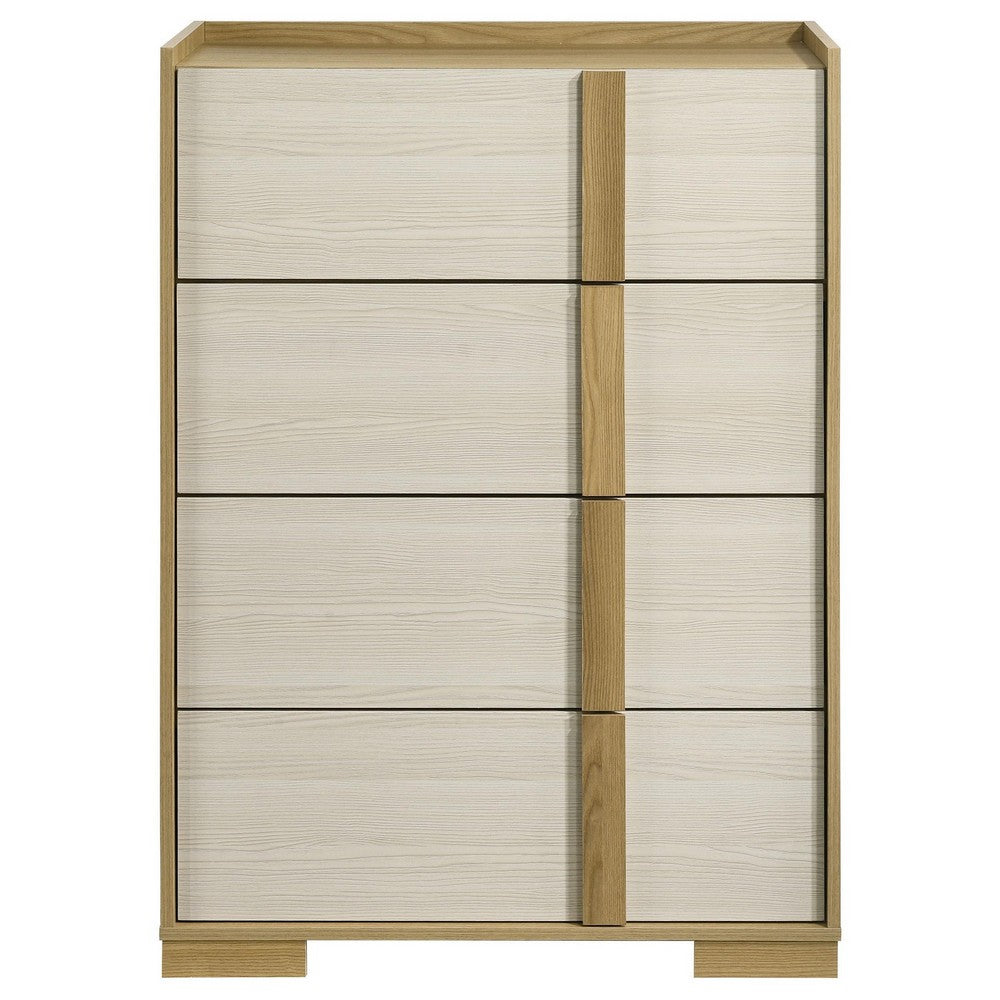 Benjara Hyle Tall Dresser Chest, 4 Drawers, Modern Natural Brown And White