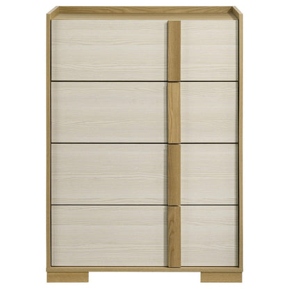 Benjara Hyle Tall Dresser Chest, 4 Drawers, Modern Natural Brown And White