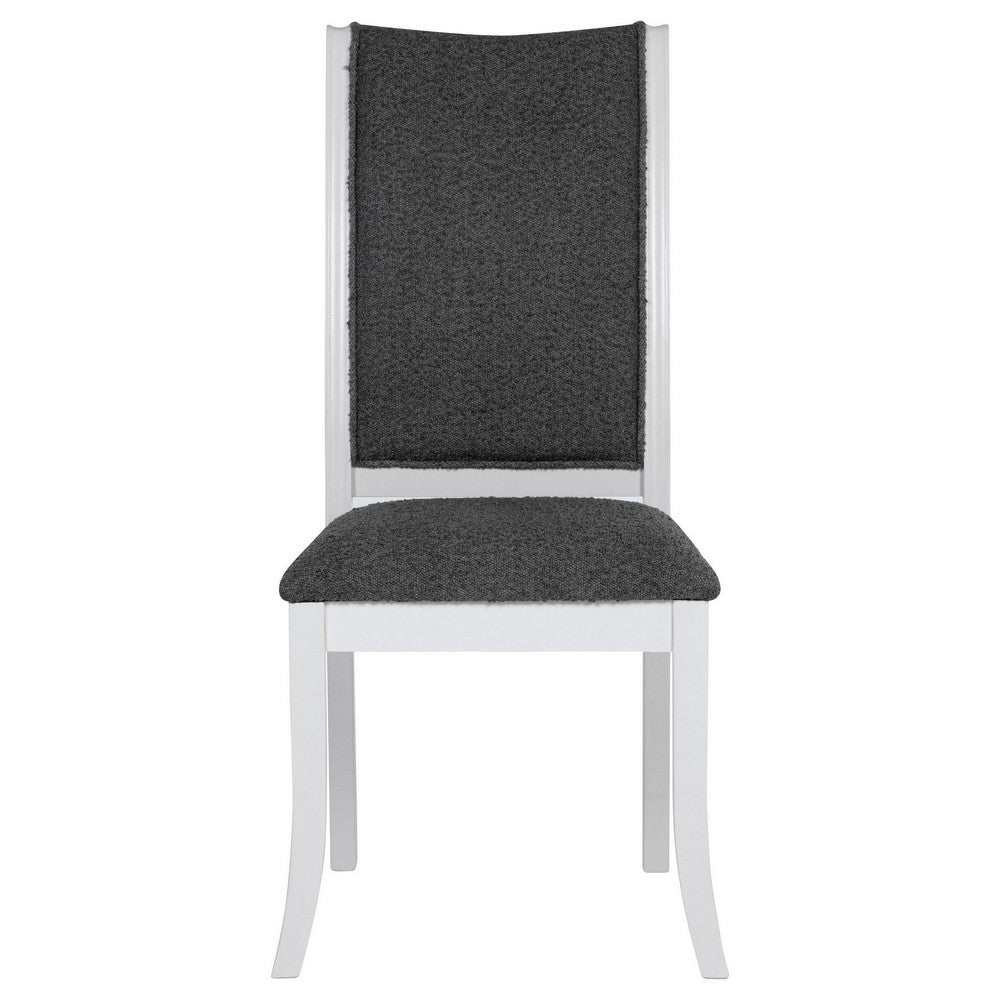 Benjara Judy Dining Side Chair Set of 2, Flared Legs, White Wood, Gray Fabric