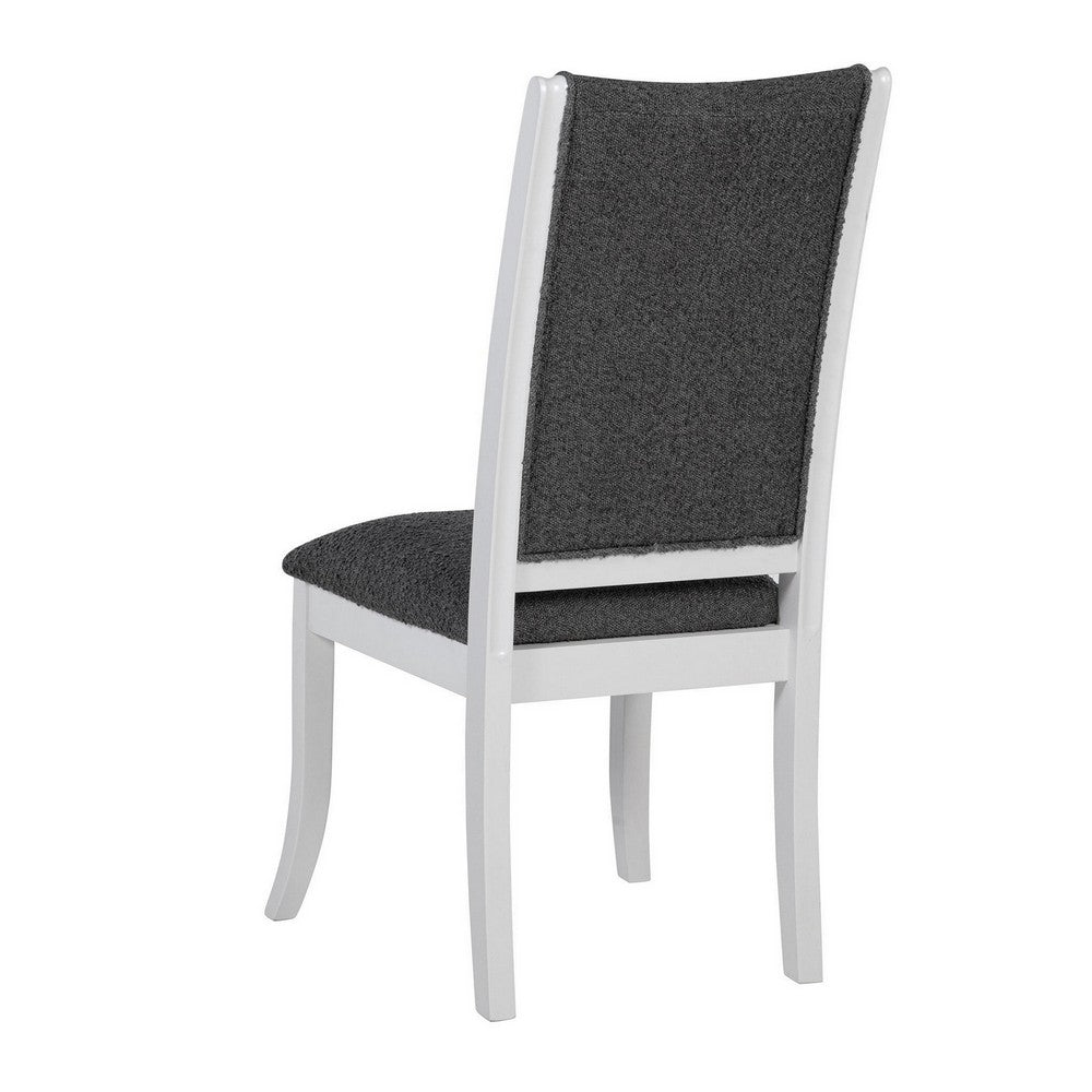Benjara Judy Dining Side Chair Set of 2, Flared Legs, White Wood, Gray Fabric