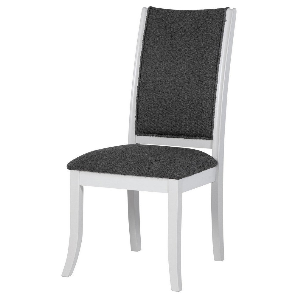 Benjara Judy Dining Side Chair Set of 2, Flared Legs, White Wood, Gray Fabric