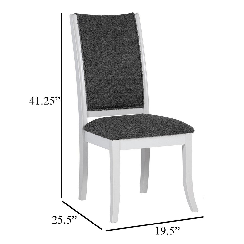 Benjara Judy Dining Side Chair Set of 2, Flared Legs, White Wood, Gray Fabric