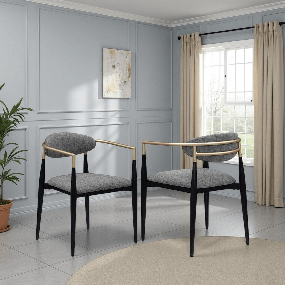 Benjara Exis Dining Armchair Set of 2, Modern Gray Fabric, Sleek Black Metal