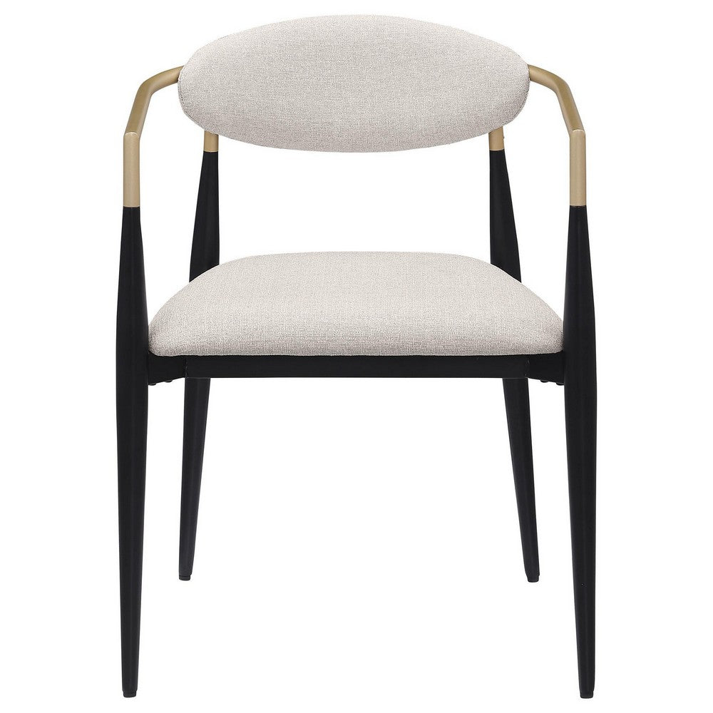 Benjara Exis Dining Armchair Set of 2, Modern Beige Fabric, Sleek Black Metal