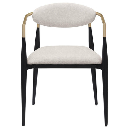 Benjara Exis Dining Armchair Set of 2, Modern Beige Fabric, Sleek Black Metal
