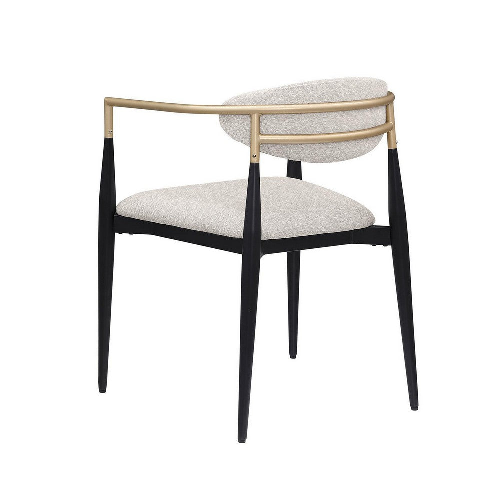 Benjara Exis Dining Armchair Set of 2, Modern Beige Fabric, Sleek Black Metal