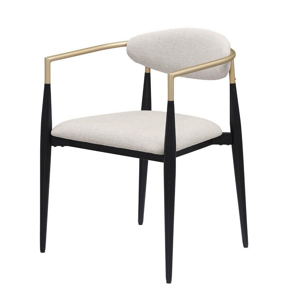 Benjara Exis Dining Armchair Set of 2, Modern Beige Fabric, Sleek Black Metal
