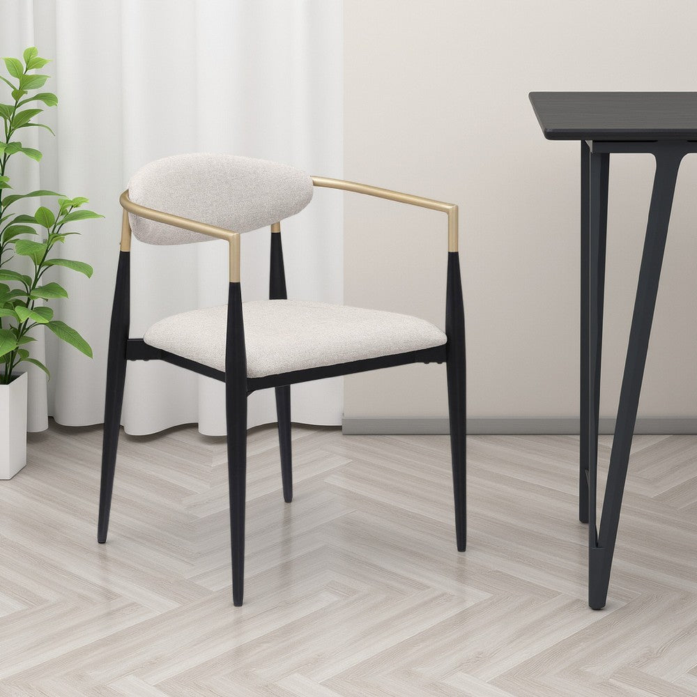 Benjara Exis Dining Armchair Set of 2, Modern Beige Fabric, Sleek Black Metal