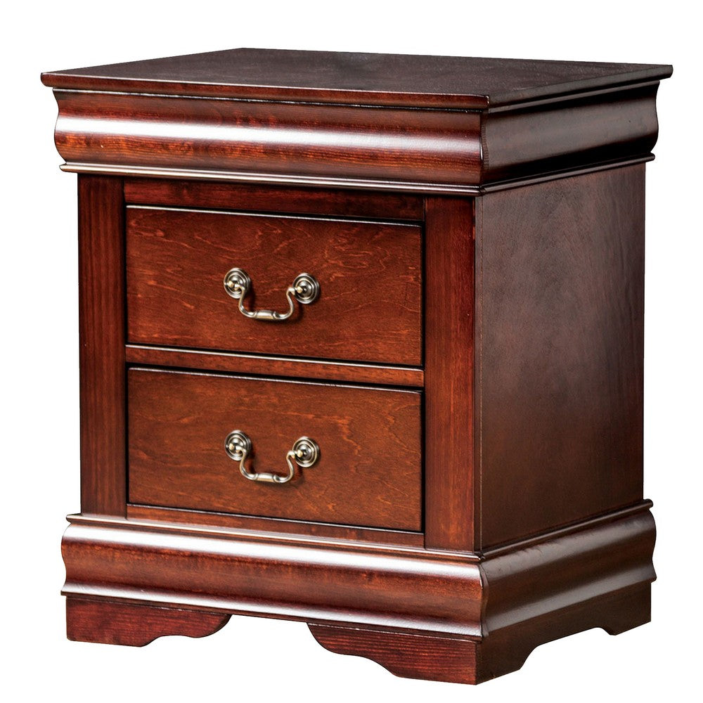 Benjara Poy Three Piece Full Size Bedroom Set, Metal Hanging Pulls, Cherry Brown Wood