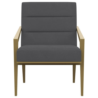 Benjara Kiara Accent Chair, Channel Tufted Dark Gray Fabric, Gold Metal Frame