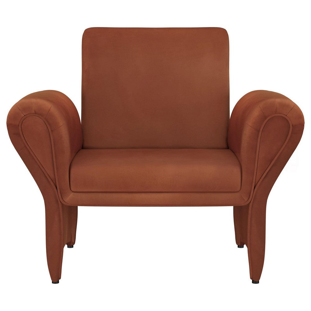 Benjara Lione Accent Armchair, Contemporary Rolled Flared Arms, Rust Brown