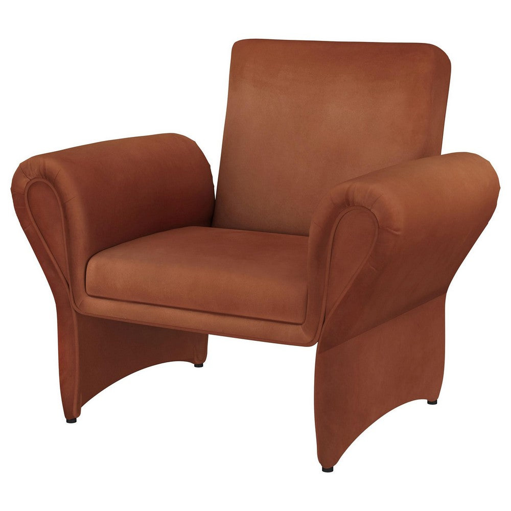 Benjara Lione Accent Armchair, Contemporary Rolled Flared Arms, Rust Brown