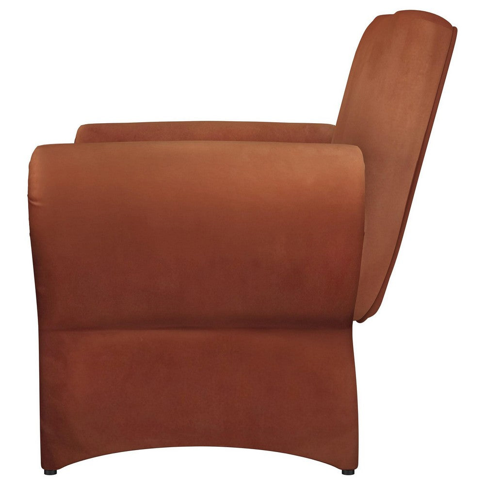 Benjara Lione Accent Armchair, Contemporary Rolled Flared Arms, Rust Brown