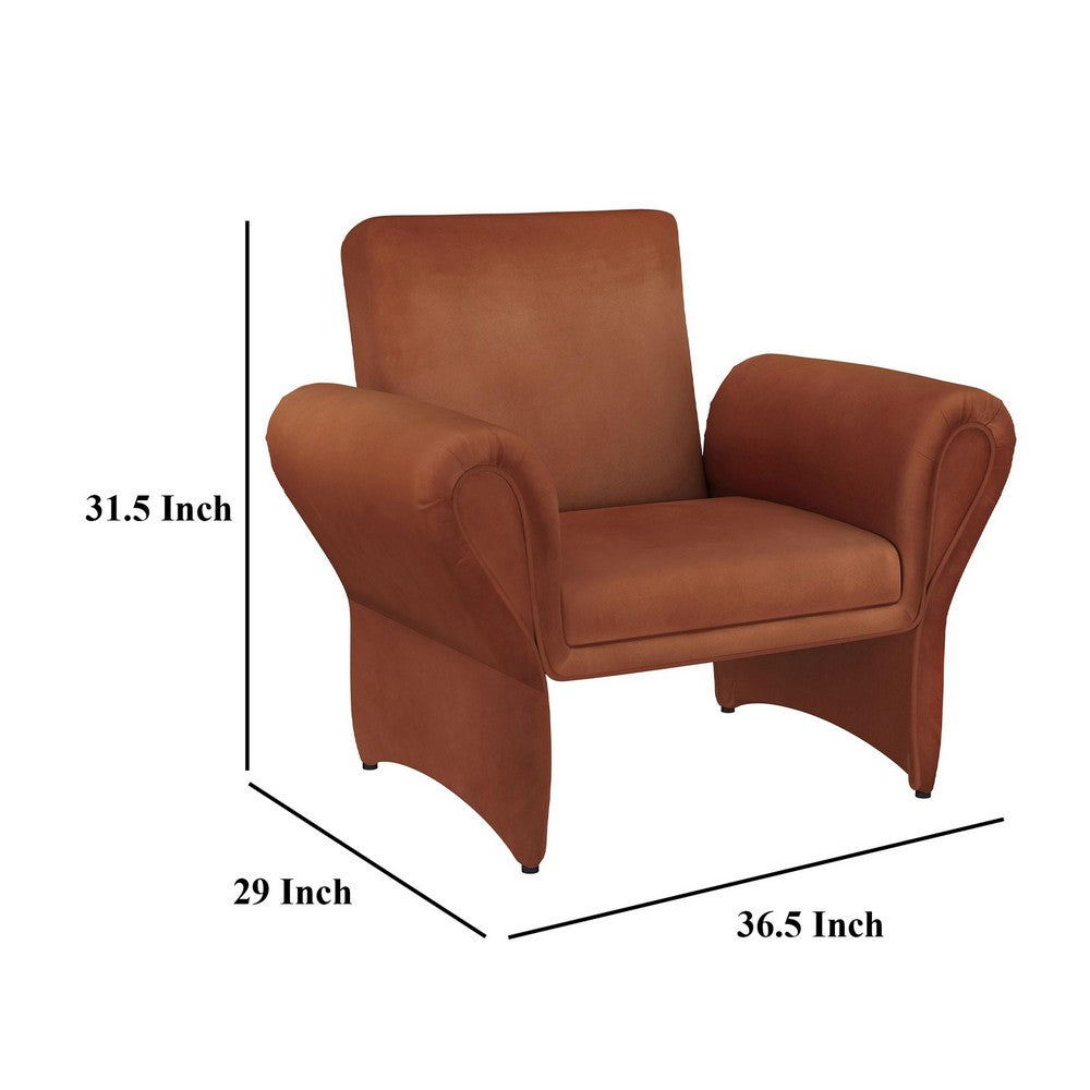 Benjara Lione Accent Armchair, Contemporary Rolled Flared Arms, Rust Brown