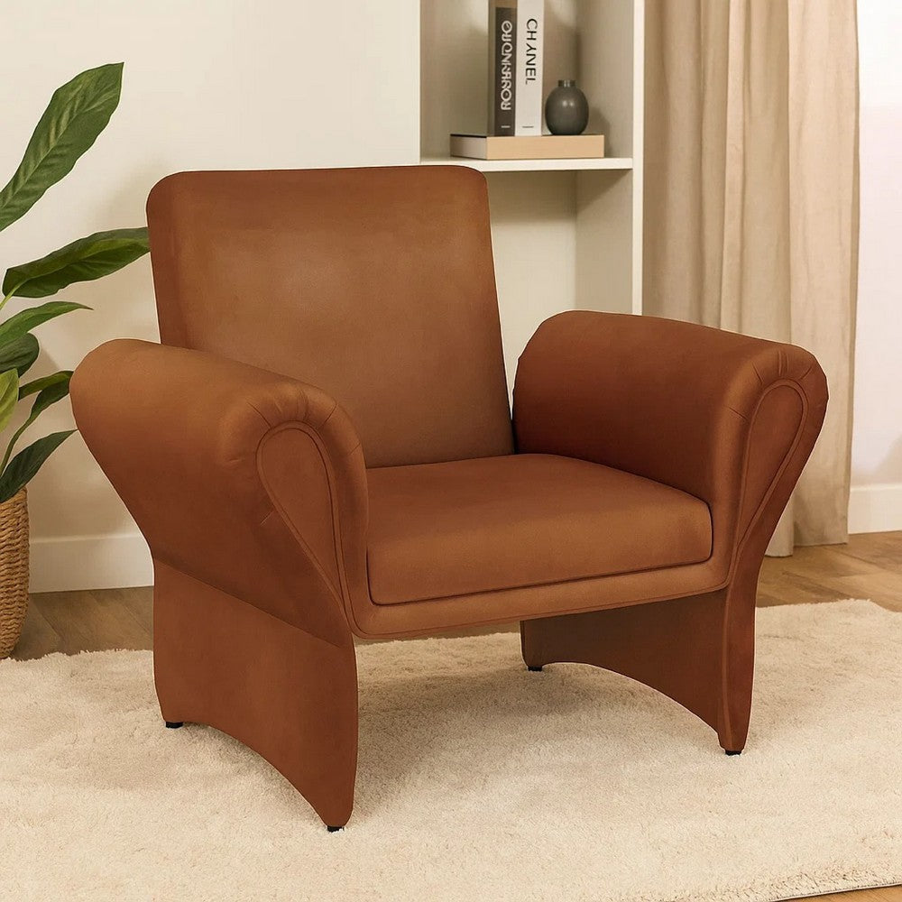 Benjara Lione Accent Armchair, Contemporary Rolled Flared Arms, Rust Brown
