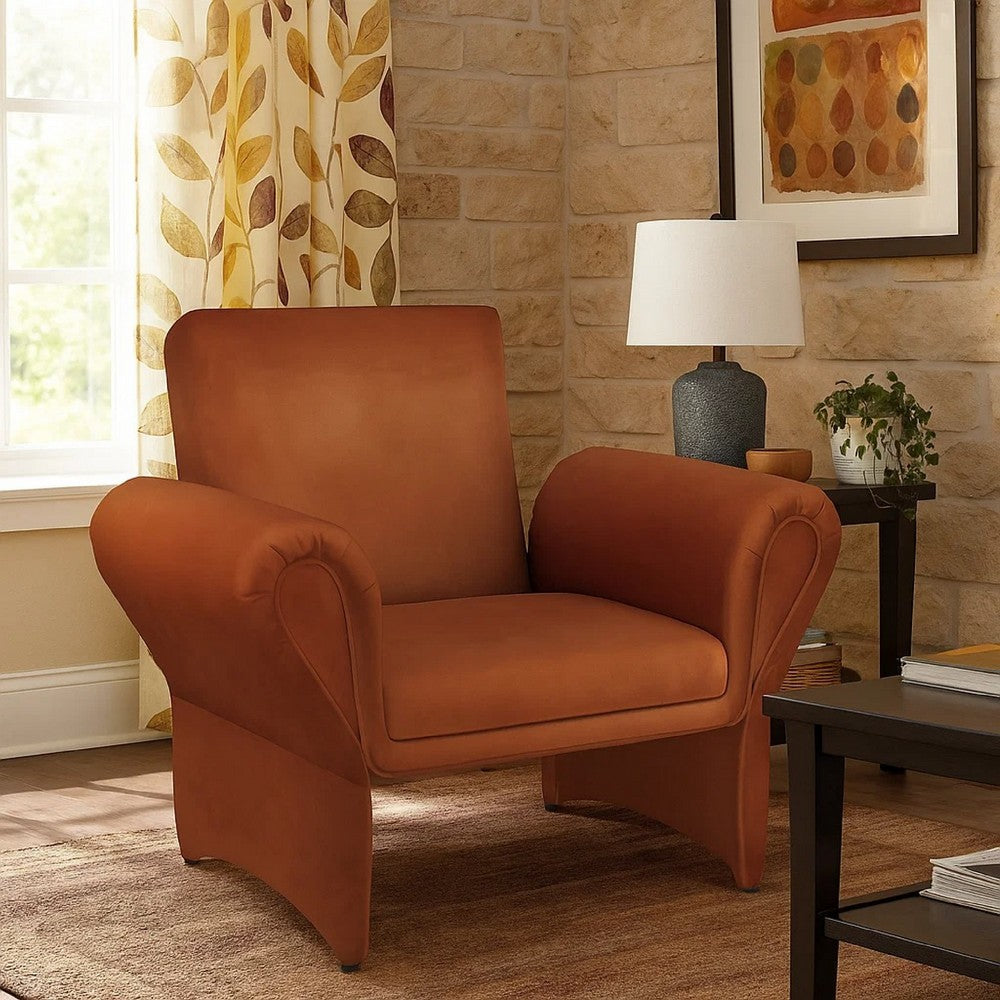 Benjara Lione Accent Armchair, Contemporary Rolled Flared Arms, Rust Brown