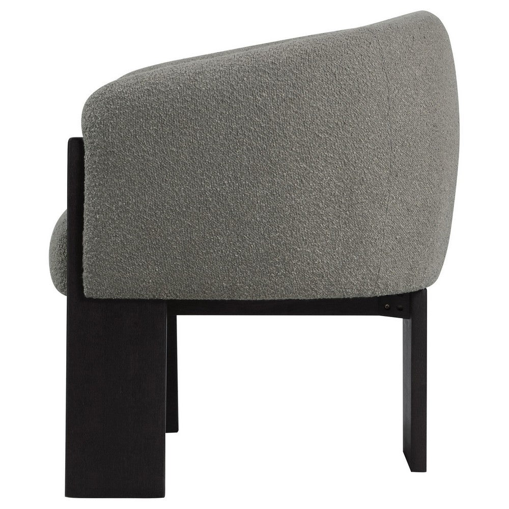 Benjara Vala Accent Chair, Modern Plush Gray Boucle Barrel Back, Black Wood