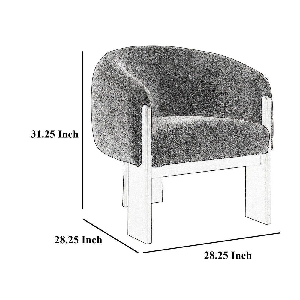 Benjara Vala Accent Chair, Modern Plush Gray Boucle Barrel Back, Black Wood