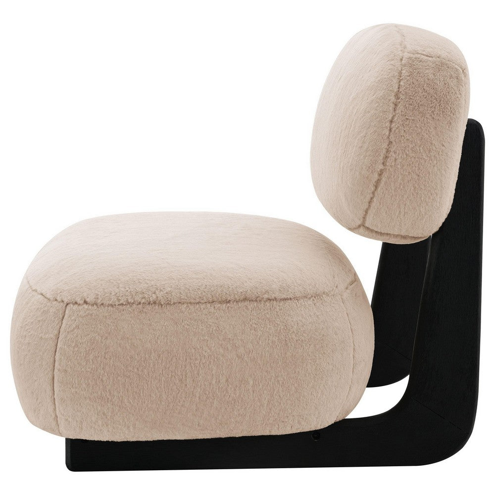 Benjara Diasa Armless Accent Chair, Camel Brown Fabric, Thick Foam Cushions