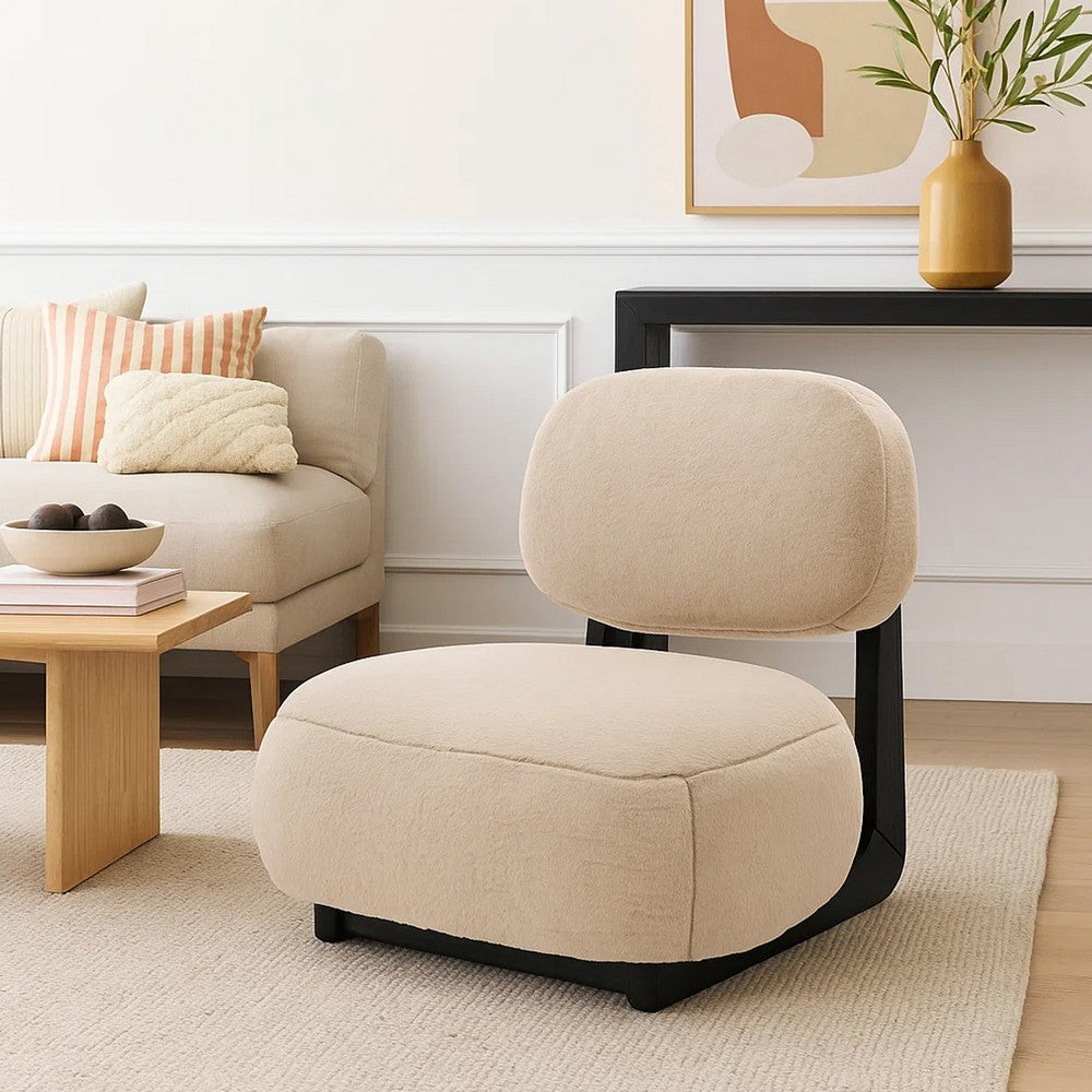 Benjara Diasa Armless Accent Chair, Camel Brown Fabric, Thick Foam Cushions