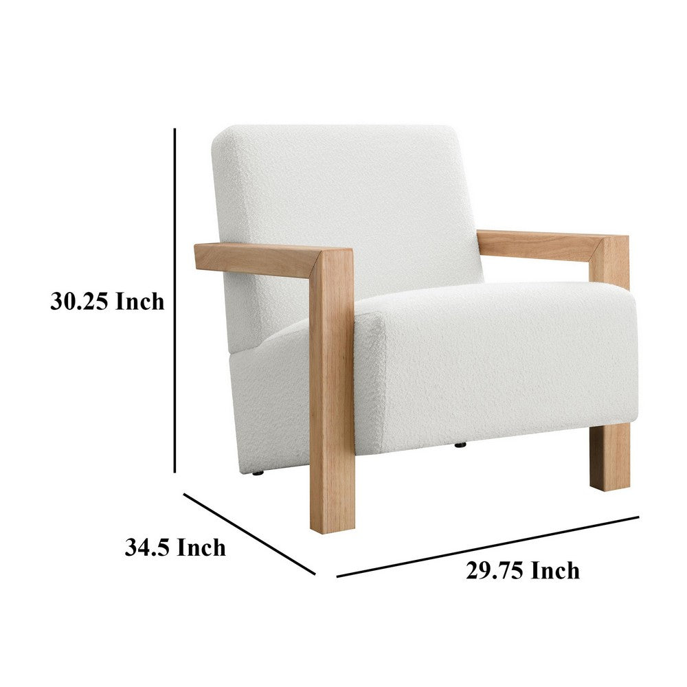 Benjara Fitz Accent Chair, Soft Ivory Boucle Cushions, Natural Brown Wood