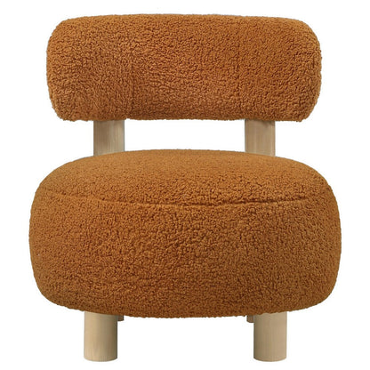 Benjara Zona Accent Chair, Barrel Back, Orange Boucle Fabric And Brown Wood