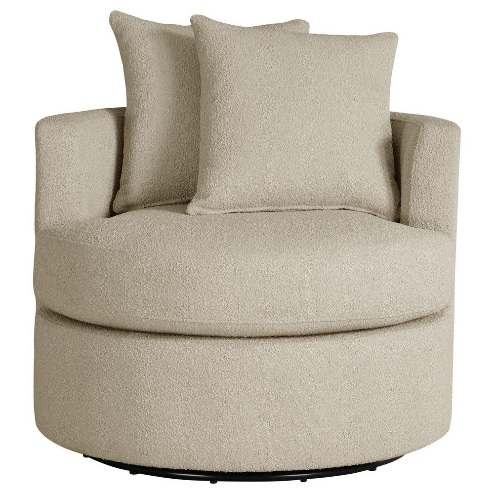 Benjara Catlyn Swivel Accent Chair, Camel Brown Fabric, 2 Accent Pillows