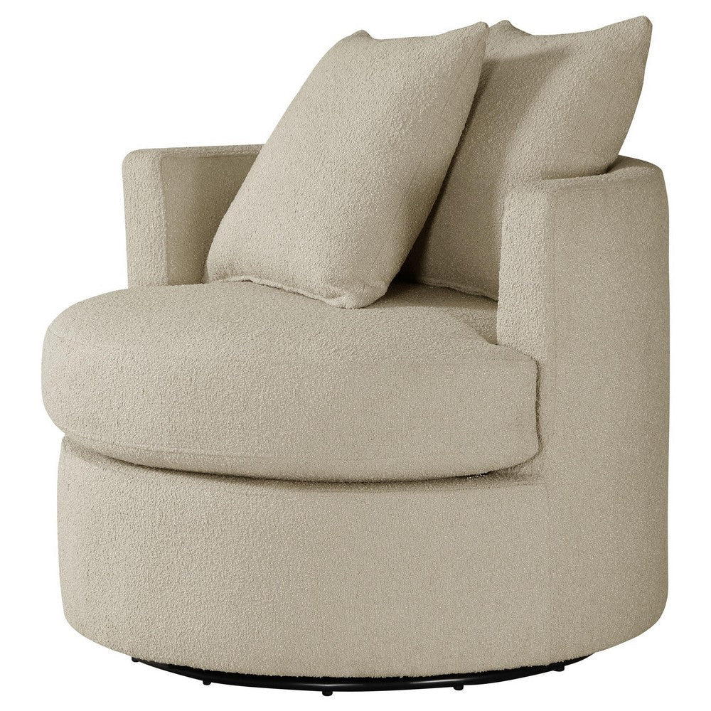 Benjara Catlyn Swivel Accent Chair, Camel Brown Fabric, 2 Accent Pillows