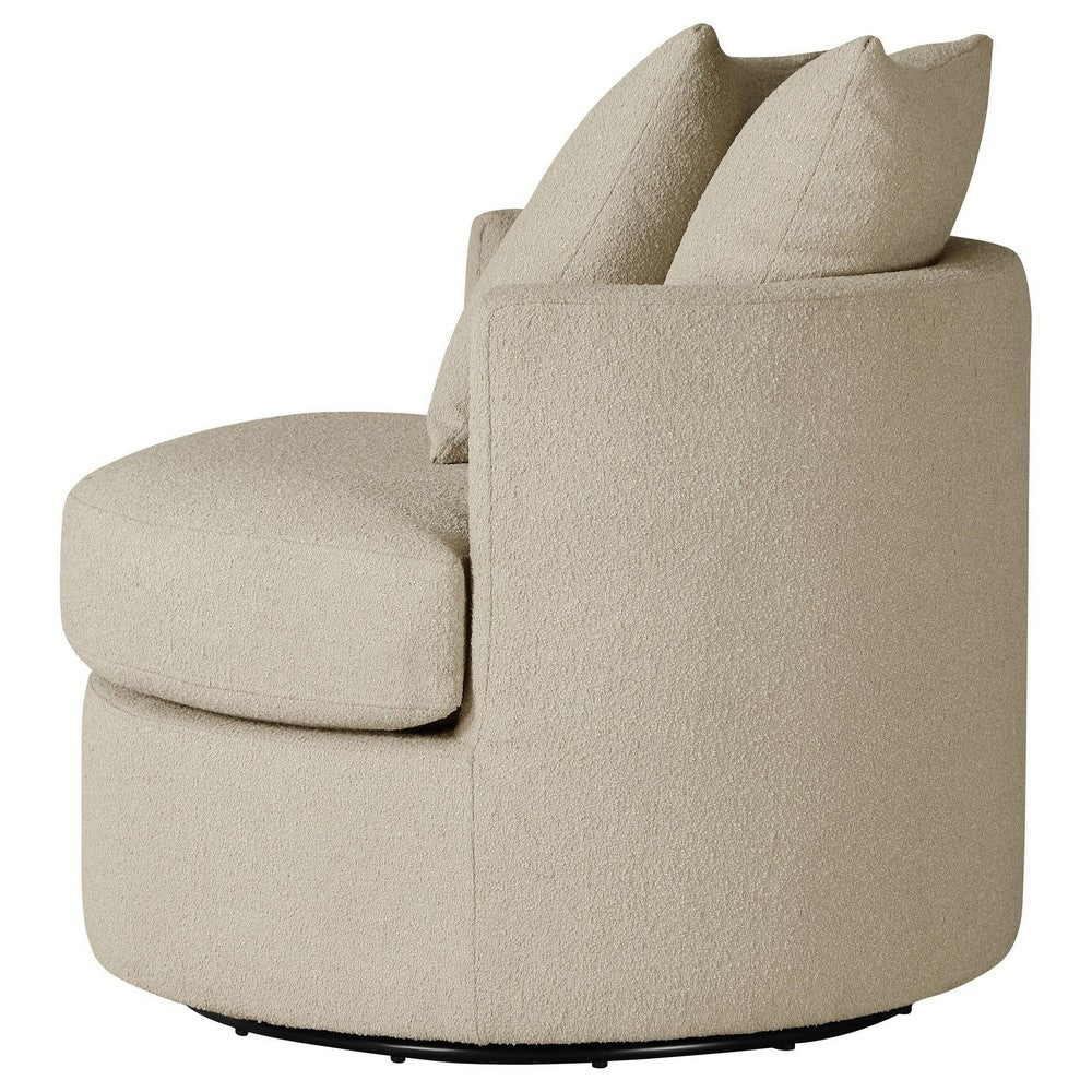 Benjara Catlyn Swivel Accent Chair, Camel Brown Fabric, 2 Accent Pillows