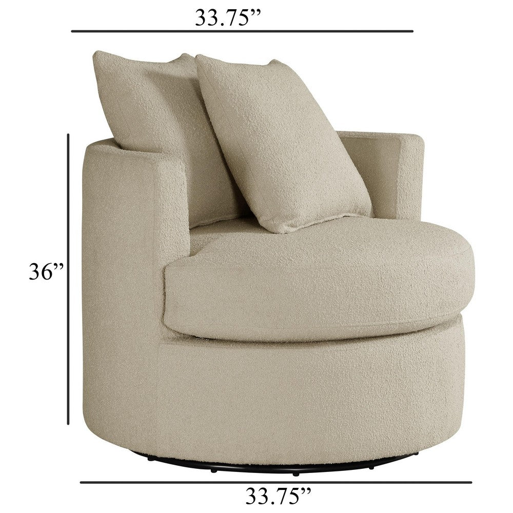 Benjara Catlyn Swivel Accent Chair, Camel Brown Fabric, 2 Accent Pillows