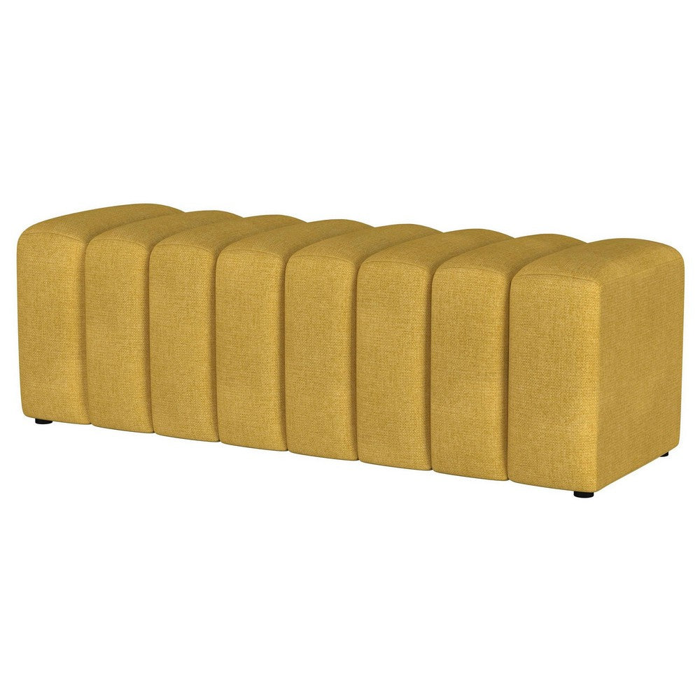 Benjara Sanna Accent Bench, Modern Channel Tufted Yellow Fabric, 54 Inch