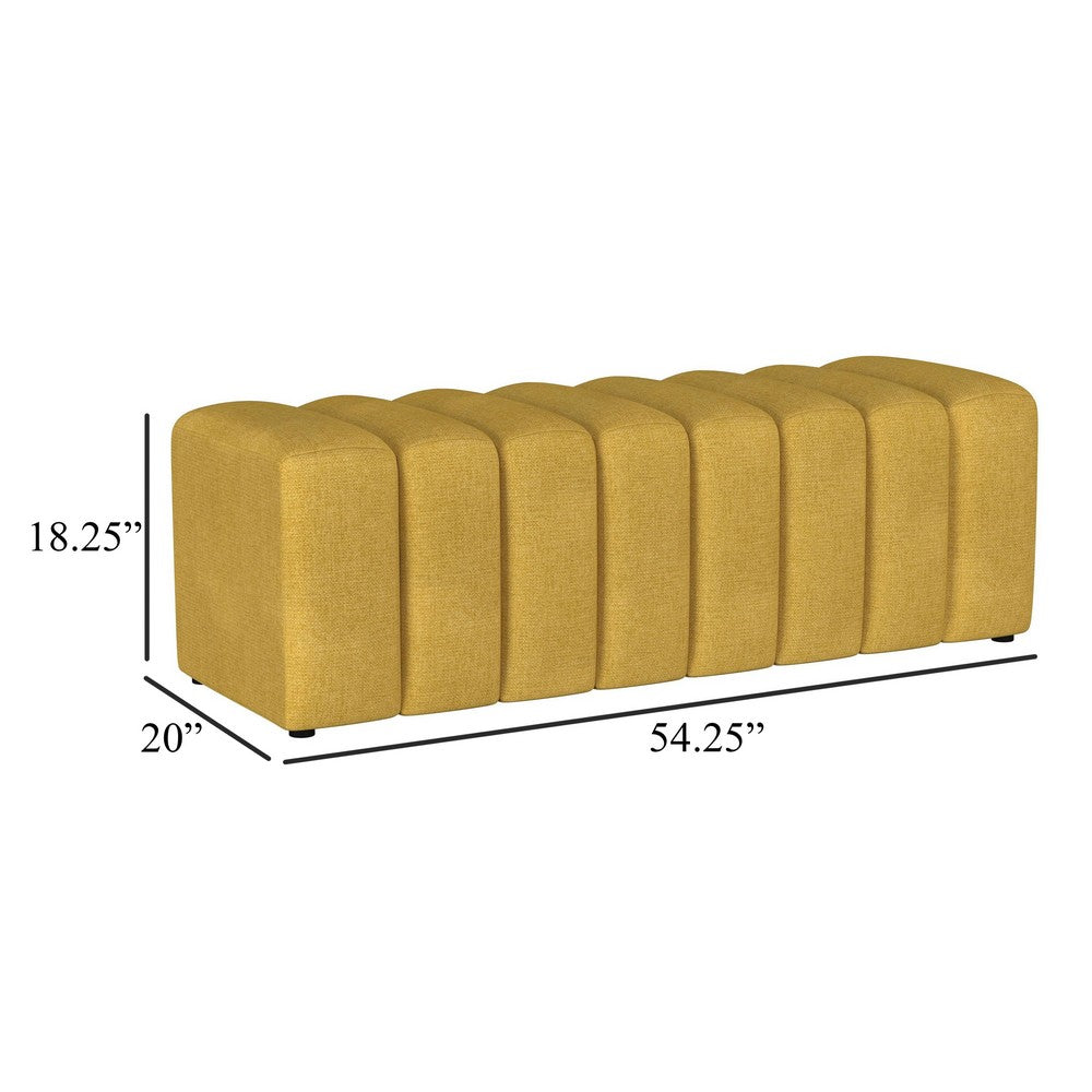 Benjara Sanna Accent Bench, Modern Channel Tufted Yellow Fabric, 54 Inch