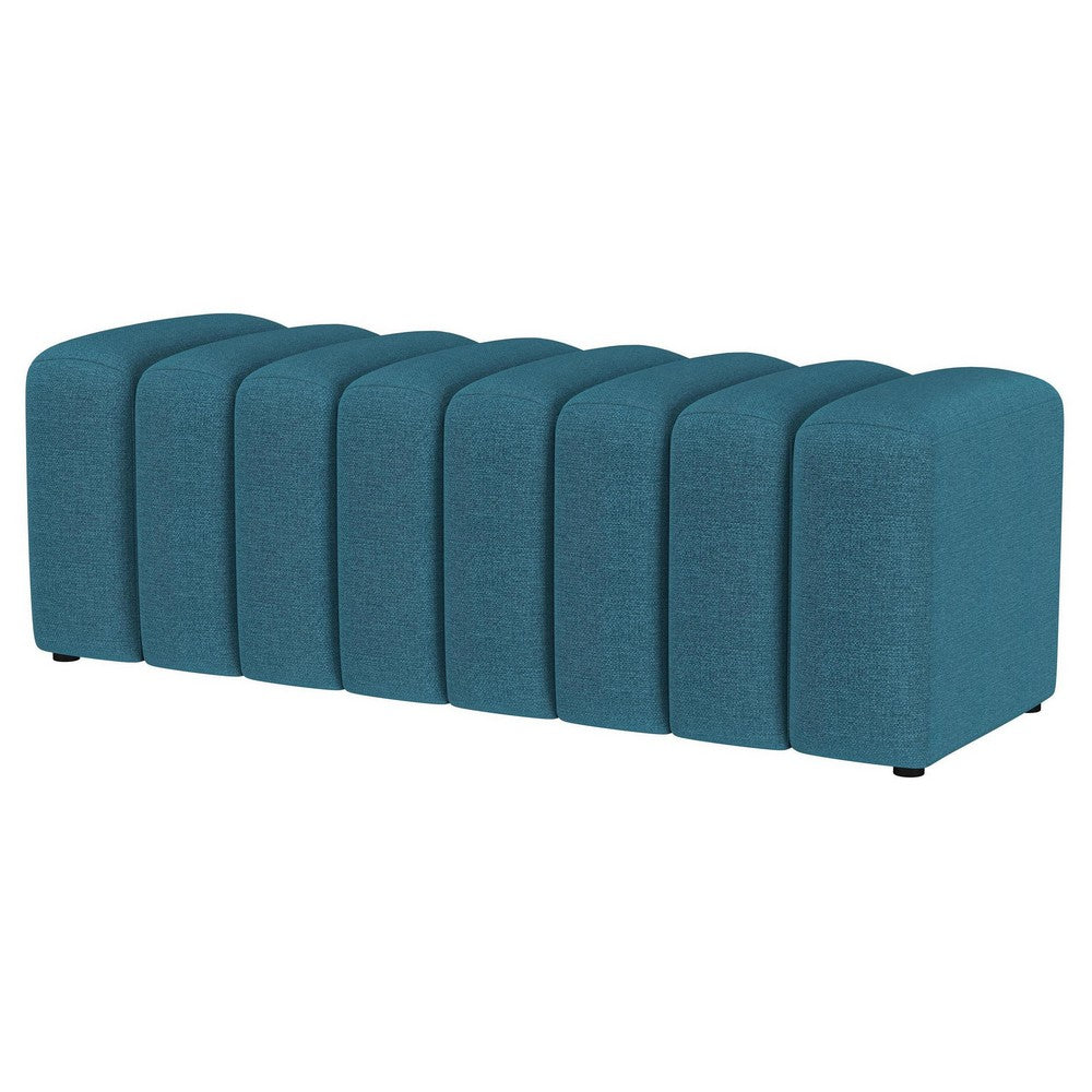 Benjara Sanna Accent Bench, Modern Channel Tufted Peacock Blue, 54 Inch