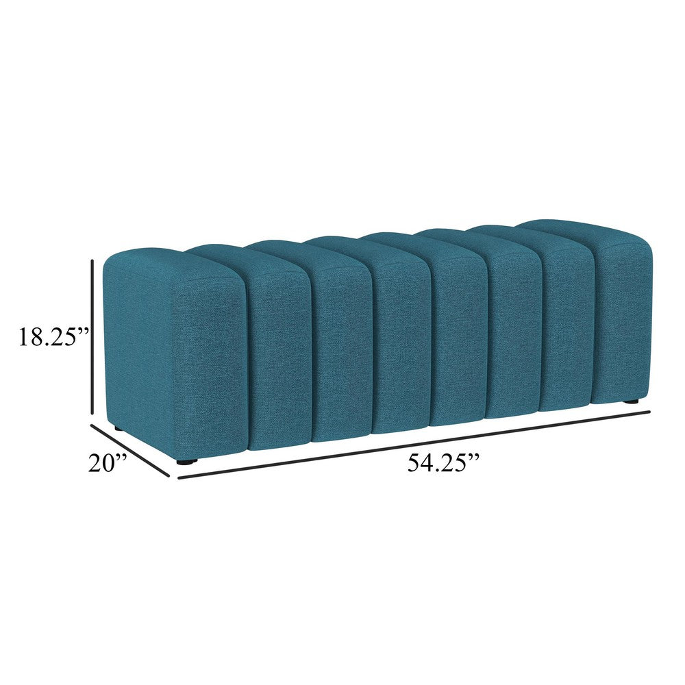 Benjara Sanna Accent Bench, Modern Channel Tufted Peacock Blue, 54 Inch