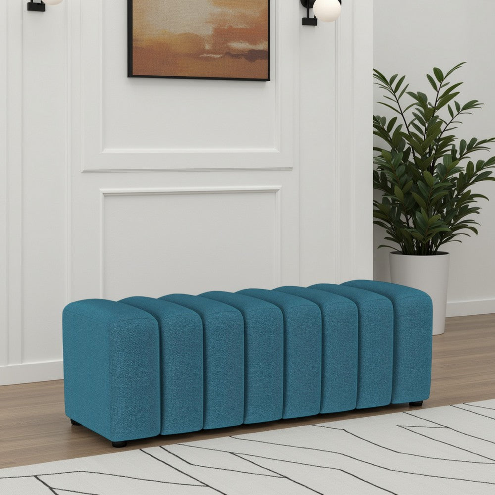Benjara Sanna Accent Bench, Modern Channel Tufted Peacock Blue, 54 Inch