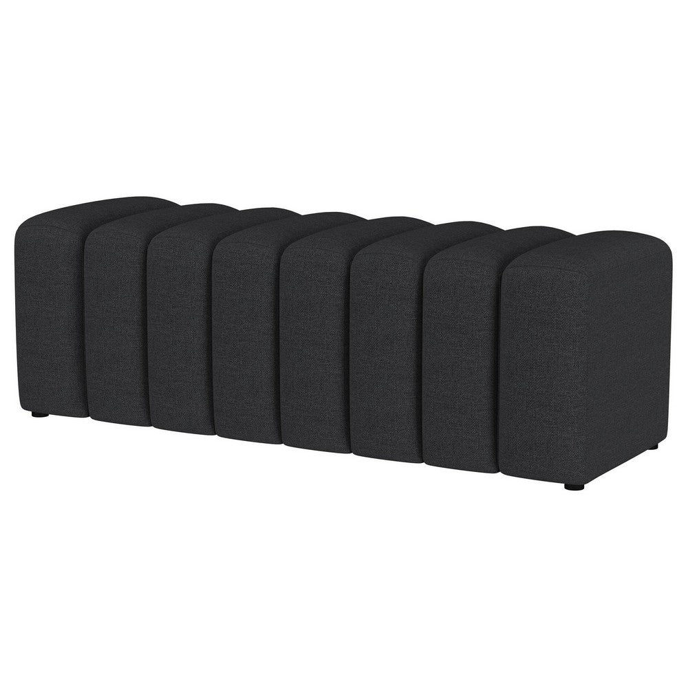 Benjara Sanna Accent Bench, Modern Channel Tufted Charcoal Black, 54 Inch
