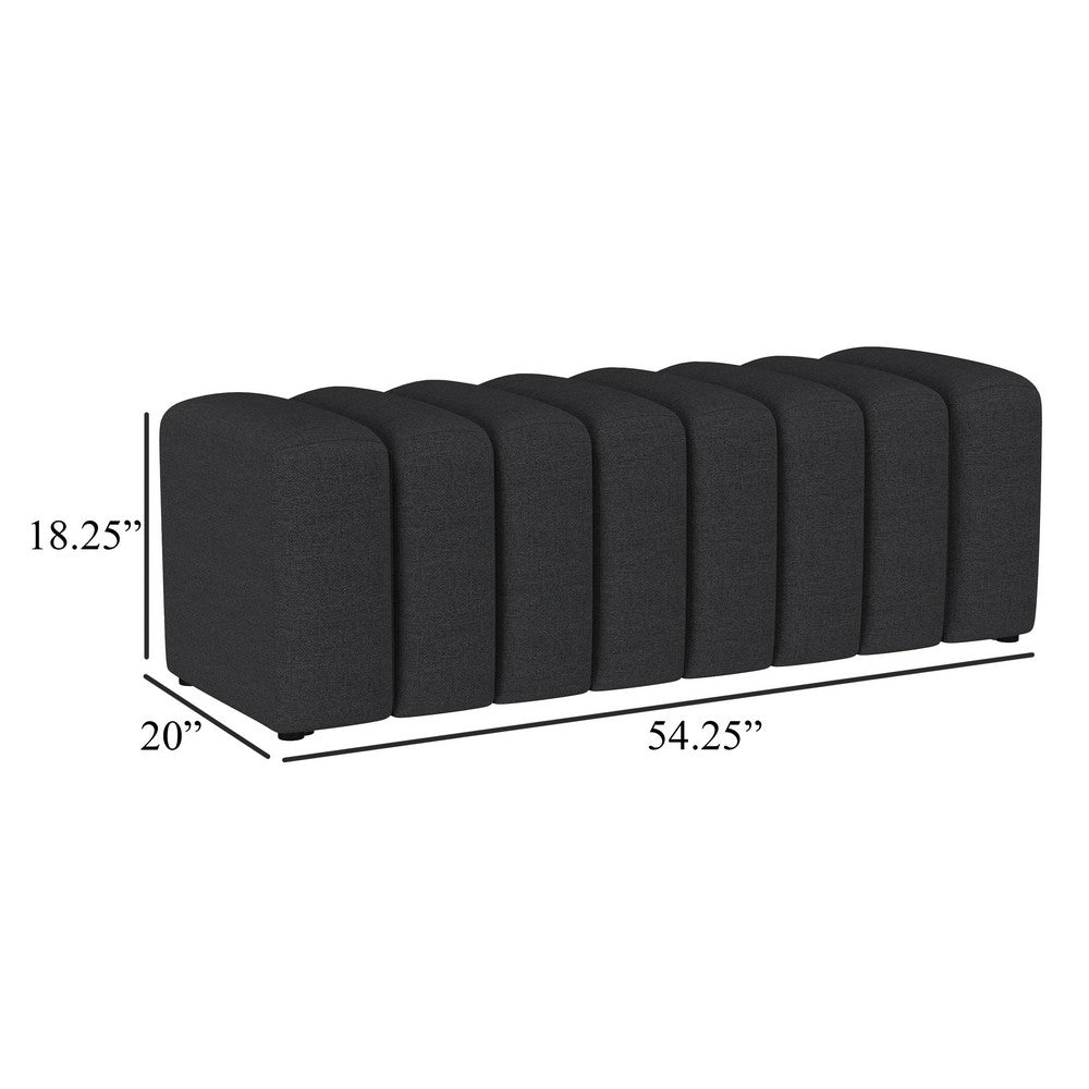 Benjara Sanna Accent Bench, Modern Channel Tufted Charcoal Black, 54 Inch