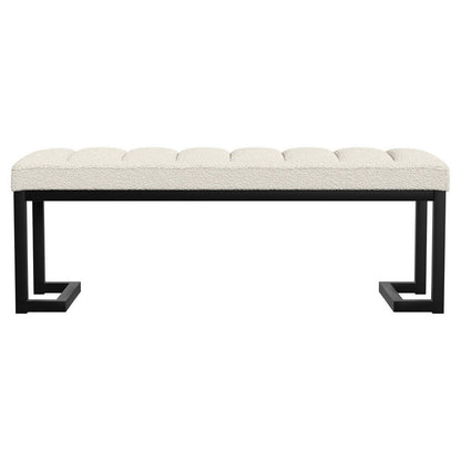 Benjara Mezza Accent Bench, Tufted Ivory Boucle Fabric, Black Metal, 48 Inch