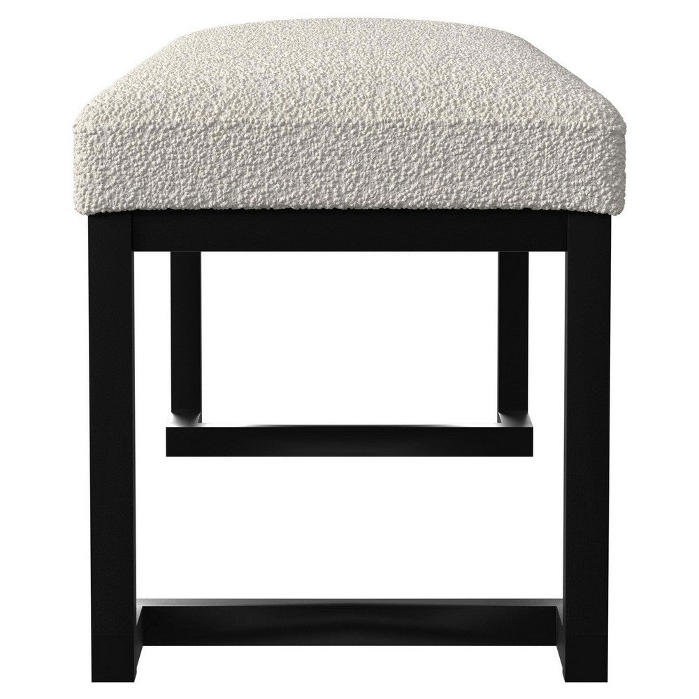Benjara Mezza Accent Bench, Tufted Ivory Boucle Fabric, Black Metal, 48 Inch