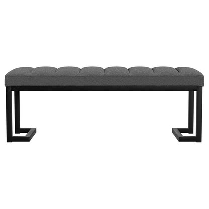 Benjara Mezza Accent Bench, Tufted Gray Boucle Fabric, Black Metal, 48 Inch